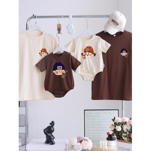 卡通親子裝T恤2025夏姐弟裝一家三四口嬰兒爬服小月齡母女母子裝 卡通親子裝T恤2025夏姐弟裝一家三四口嬰兒爬服小月齡母女母子裝