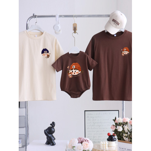 卡通親子裝T恤2025夏姐弟裝一家三四口嬰兒爬服小月齡母女母子裝 卡通親子裝T恤2025夏姐弟裝一家三四口嬰兒爬服小月齡母女母子裝