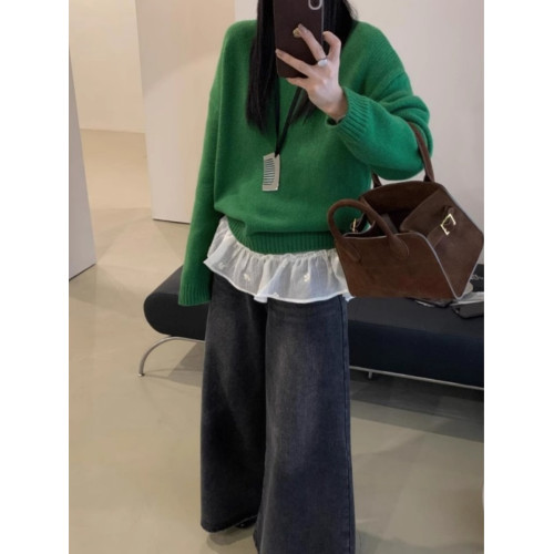 韓系穿搭高級感聖誕綠圓領套頭毛衣女秋冬季軟糯慵懶羊毛針織上衣 韓系穿搭高級感聖誕綠圓領套頭毛衣女秋冬季軟糯慵懶羊毛針織上衣
