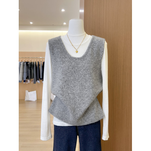 後背鏤空設計感U型領針織馬甲女秋冬襯衫曡穿外搭聖誕綠毛衣背心 後背鏤空設計感U型領針織馬甲女秋冬襯衫曡穿外搭聖誕綠毛衣背心