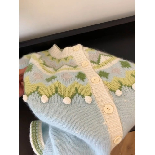 費爾島聖誕綠色冬季氣質單排釦復古加厚羊毛浣熊針織開衫毛衣女裝 費爾島聖誕綠色冬季氣質單排釦復古加厚羊毛浣熊針織開衫毛衣女裝