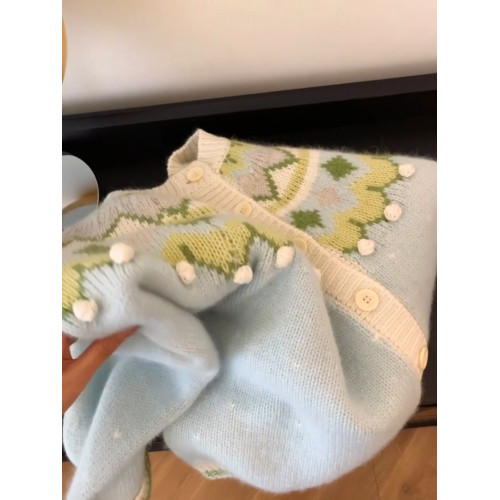 費爾島聖誕綠色冬季氣質單排釦復古加厚羊毛浣熊針織開衫毛衣女裝 費爾島聖誕綠色冬季氣質單排釦復古加厚羊毛浣熊針織開衫毛衣女裝