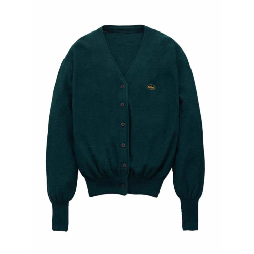 Brandy Girl復古聖誕綠V領長袖針織開衫紐釦外套BM字母刺綉毛衣女 Brandy Girl復古聖誕綠V領長袖針織開衫紐釦外套BM字母刺綉毛衣女