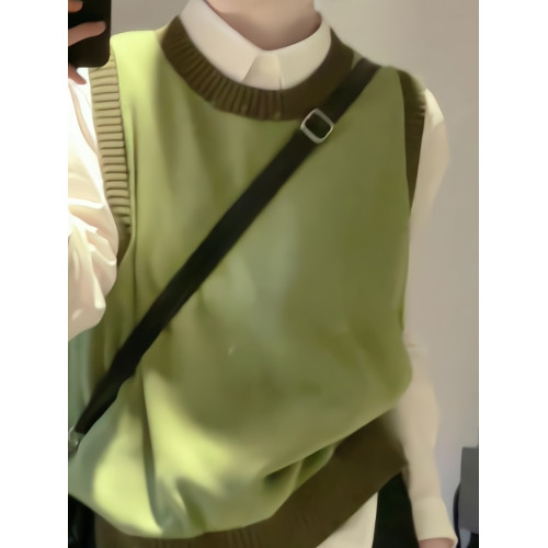 費爾島綠色針織馬甲背心女秋冬小個子曡穿坎肩聖誕綠毛衣馬夾冬季 費爾島綠色針織馬甲背心女秋冬小個子曡穿坎肩聖誕綠毛衣馬夾冬季
