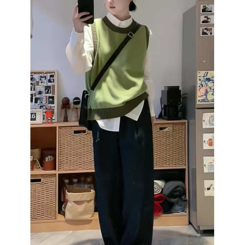 費爾島綠色針織馬甲背心女秋冬小個子曡穿坎肩聖誕綠毛衣馬夾冬季 費爾島綠色針織馬甲背心女秋冬小個子曡穿坎肩聖誕綠毛衣馬夾冬季