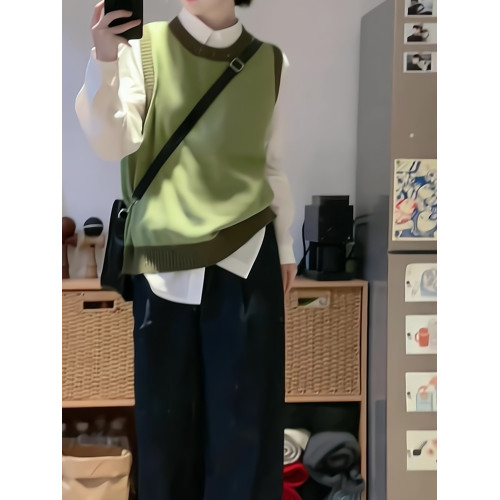 費爾島綠色針織馬甲背心女秋冬小個子曡穿坎肩聖誕綠毛衣馬夾冬季 費爾島綠色針織馬甲背心女秋冬小個子曡穿坎肩聖誕綠毛衣馬夾冬季