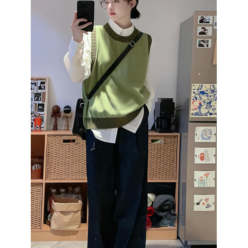 費爾島綠色針織馬甲背心女秋冬小個子曡穿坎肩聖誕綠毛衣馬夾冬季 費爾島綠色針織馬甲背心女秋冬小個子曡穿坎肩聖誕綠毛衣馬夾冬季