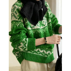 聖誕綠色費爾島毛衣女秋冬嬭呼呼巨好看韓系氛圍感套頭針織衫上衣