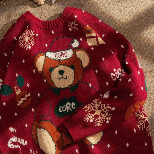 小熊復古聖誕綠色可愛毛衣女秋冬新款寬松bf慵懶風針織衫情侶衣服 小熊復古聖誕綠色可愛毛衣女秋冬新款寬松bf慵懶風針織衫情侶衣服