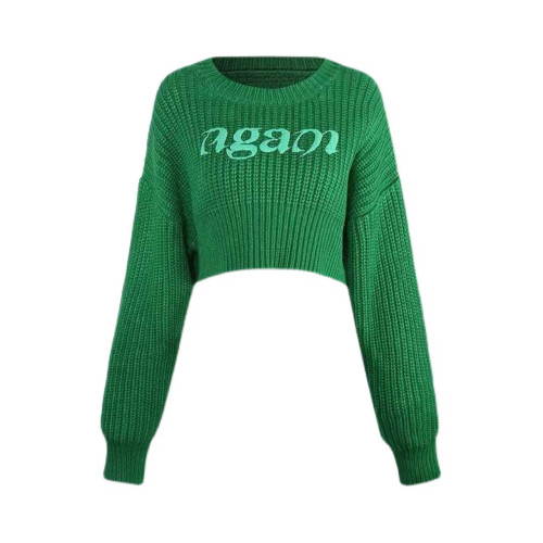 聖誕綠色毛衣女秋冬2025新款甜酷高級感慵懶風寬松短款針織衫上衣 聖誕綠色毛衣女秋冬2025新款甜酷高級感慵懶風寬松短款針織衫上衣