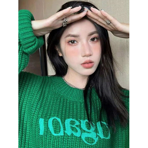 聖誕綠色毛衣女秋冬2025新款甜酷高級感慵懶風寬松短款針織衫上衣 聖誕綠色毛衣女秋冬2025新款甜酷高級感慵懶風寬松短款針織衫上衣