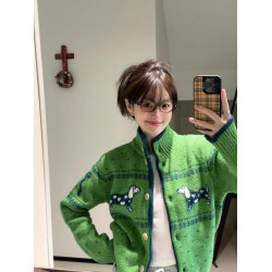 聖誕綠色毛衣女2025春秋季費爾島復古氛圍感穿搭上衣針織開衫外套