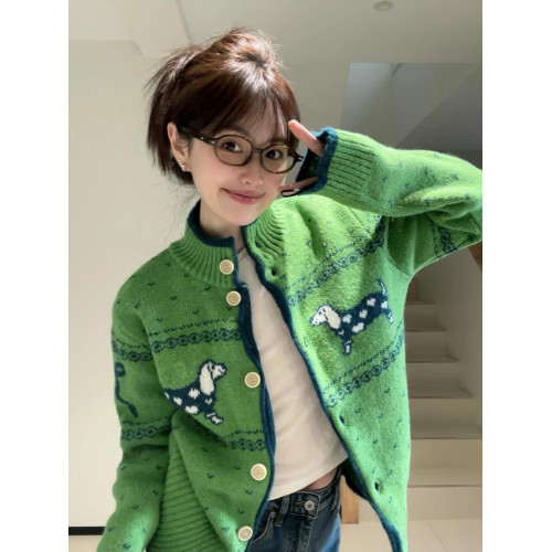 聖誕綠色毛衣女2025春秋季費爾島復古氛圍感穿搭上衣針織開衫外套