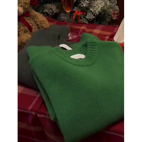 歐貨高級秋冬季2024年新款女裝穿搭上衣漂亮聖誕綠色針織套頭毛衣 歐貨高級秋冬季2024年新款女裝穿搭上衣漂亮聖誕綠色針織套頭毛衣
