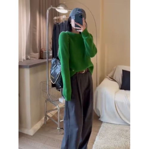 歐貨今年流行漂亮聖誕綠色毛衣女秋冬復古日系慵懶軟糯針織衫上衣