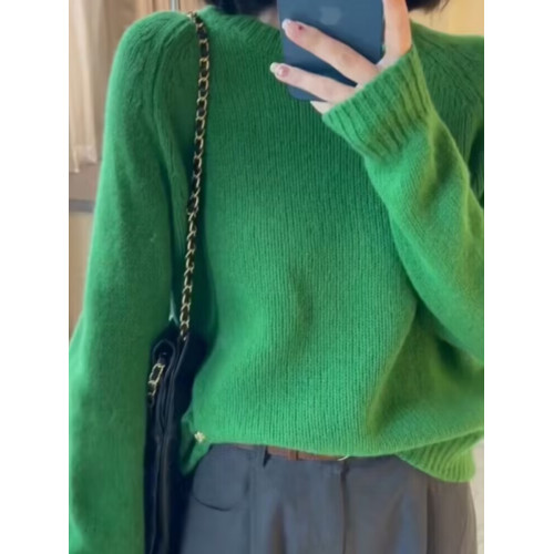 歐貨今年流行漂亮聖誕綠色毛衣女秋冬復古日系慵懶軟糯針織衫上衣
