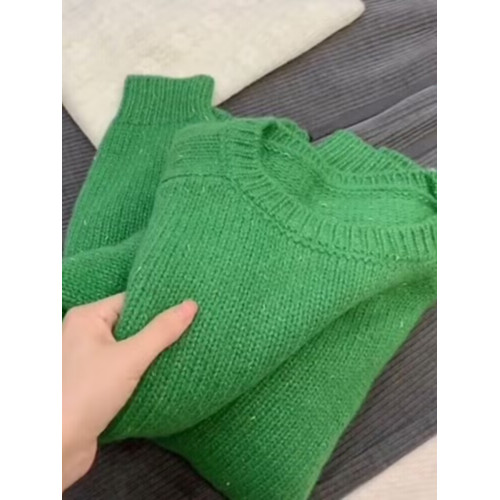 歐貨今年流行漂亮聖誕綠色毛衣女秋冬復古日系慵懶軟糯針織衫上衣