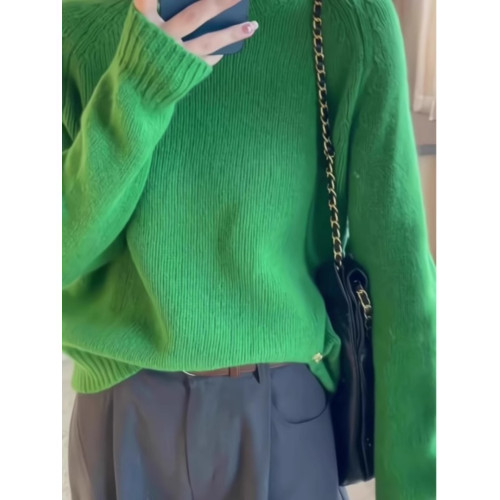 廣州十三行女裝洋氣減齡聖誕綠色圓領針織衫早秋季慵懶風寬松毛衣 廣州十三行女裝洋氣減齡聖誕綠色圓領針織衫早秋季慵懶風寬松毛衣