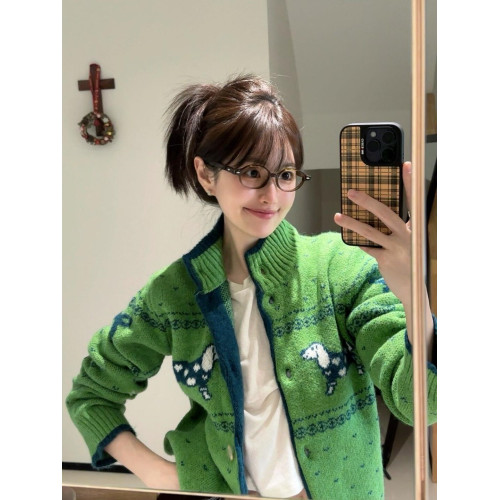聖誕綠色甜美臘腸狗半高領開衫毛衣女冬季慵懶寬松長袖針織衫上衣 聖誕綠色甜美臘腸狗半高領開衫毛衣女冬季慵懶寬松長袖針織衫上衣