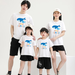 海洋主題親子裝鯨魚短袖兒童純棉t恤一家三口四口套裝學生活動服