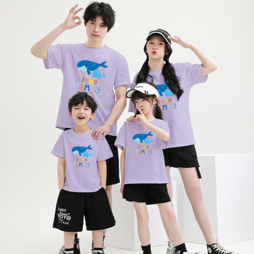 海洋主題親子裝鯨魚短袖兒童純棉t恤一家三口四口套裝學生活動服 海洋主題親子裝鯨魚短袖兒童純棉t恤一家三口四口套裝學生活動服