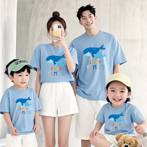 海洋主題親子裝鯨魚短袖兒童純棉t恤一家三口四口套裝學生活動服 海洋主題親子裝鯨魚短袖兒童純棉t恤一家三口四口套裝學生活動服