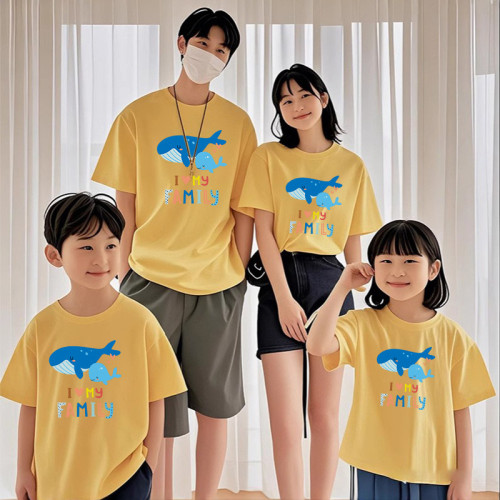海洋主題親子裝鯨魚短袖兒童純棉t恤一家三口四口套裝學生活動服 海洋主題親子裝鯨魚短袖兒童純棉t恤一家三口四口套裝學生活動服