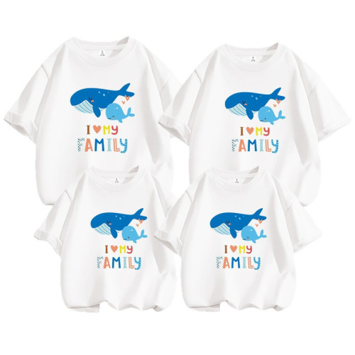 海洋主題親子裝鯨魚短袖兒童純棉t恤一家三口四口套裝學生活動服 海洋主題親子裝鯨魚短袖兒童純棉t恤一家三口四口套裝學生活動服
