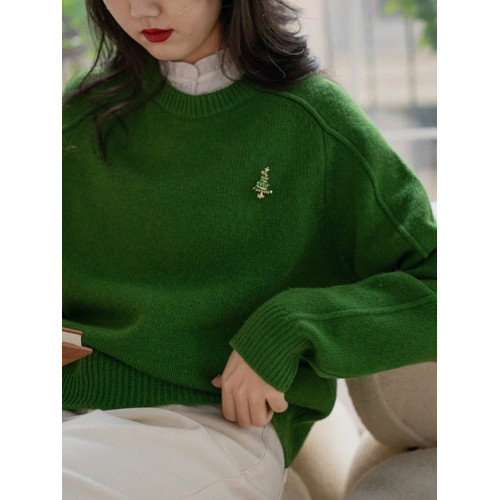 牛X貨 巨炸裂!聖誕綠色圓領長袖毛衣女秋冬慵懶風寬松針織衫上衣 牛X貨 巨炸裂!聖誕綠色圓領長袖毛衣女秋冬慵懶風寬松針織衫上衣