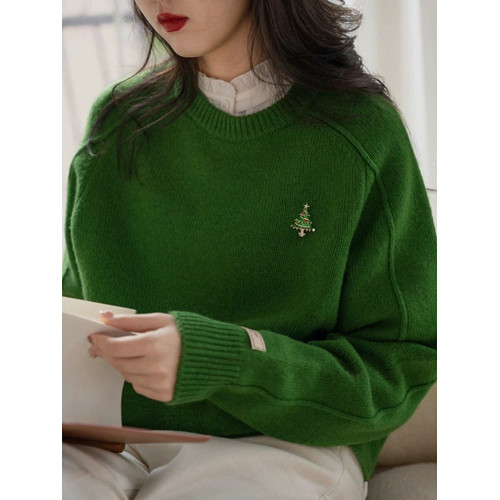 牛X貨 巨炸裂!聖誕綠色圓領長袖毛衣女秋冬慵懶風寬松針織衫上衣 牛X貨 巨炸裂!聖誕綠色圓領長袖毛衣女秋冬慵懶風寬松針織衫上衣