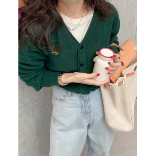 BrandyMelody23秋款Fever八奶同款復古聖誕綠 V領BM毛衣開衫外套