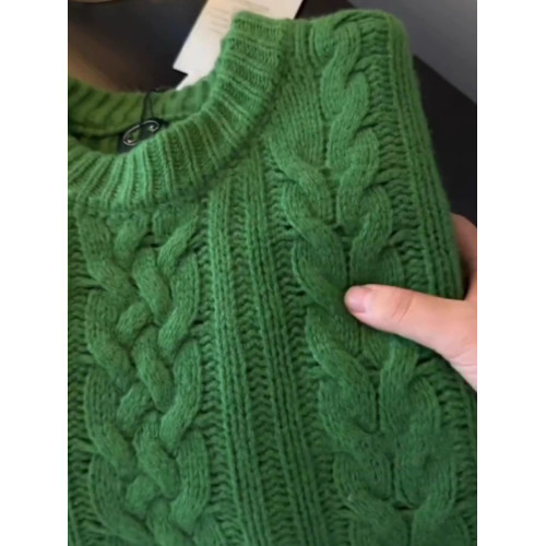 聖誕綠色浣熊絨麻花套頭毛衣女秋冬慵懶風冬季圓領加厚針織衫上衣 聖誕綠色浣熊絨麻花套頭毛衣女秋冬慵懶風冬季圓領加厚針織衫上衣