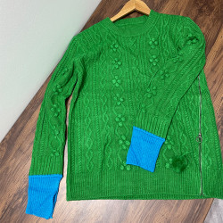 復古聖誕綠色麻花加厚圓領套頭毛衣女秋冬濮院軟慵懶風羊毛針織衫
