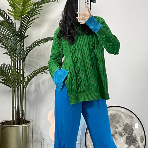 復古聖誕綠色麻花加厚圓領套頭毛衣女秋冬濮院軟慵懶風羊毛針織衫 復古聖誕綠色麻花加厚圓領套頭毛衣女秋冬濮院軟慵懶風羊毛針織衫