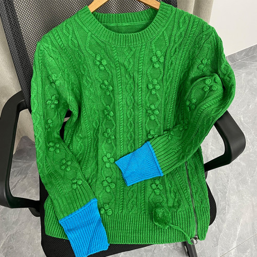 復古聖誕綠色麻花加厚圓領套頭毛衣女秋冬濮院軟慵懶風羊毛針織衫 復古聖誕綠色麻花加厚圓領套頭毛衣女秋冬濮院軟慵懶風羊毛針織衫