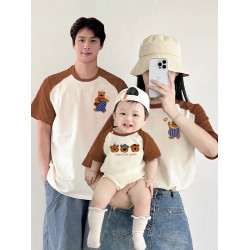 嬰兒親子t恤一家三四口夏款寶寶包屁衣小月齡百天周嵗拍照全家福