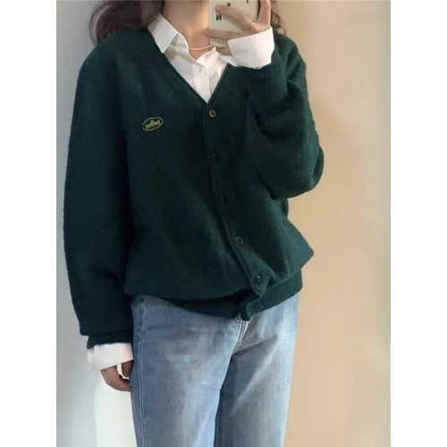 韓國八奶thebarnne冷白聖誕綠氛圍感毛衣fever同款寬松開衫外套bm