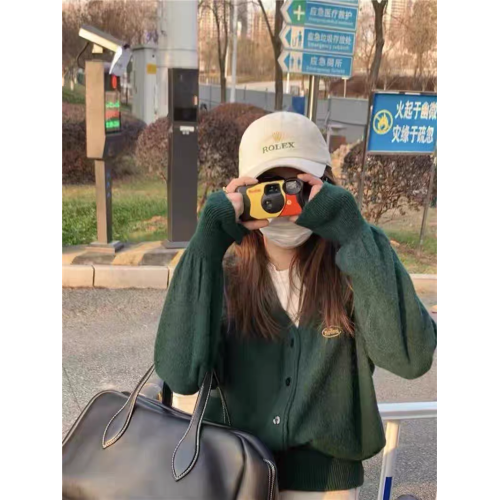 韓國八奶thebarnne冷白聖誕綠氛圍感毛衣fever同款寬松開衫外套bm