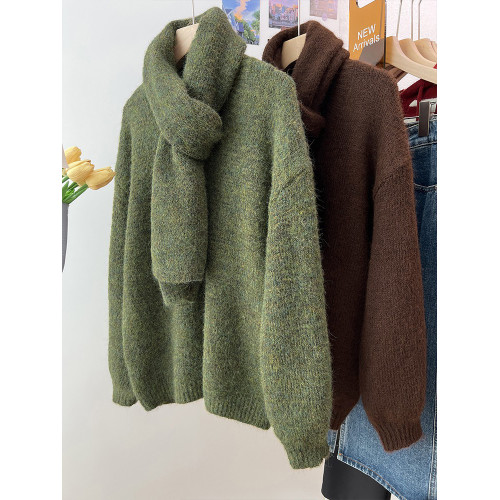 聖誕綠色v領浣熊絨毛衣女2025冬季慵懶軟糯百搭針織衫圍脖兩件套 聖誕綠色v領浣熊絨毛衣女2025冬季慵懶軟糯百搭針織衫圍脖兩件套