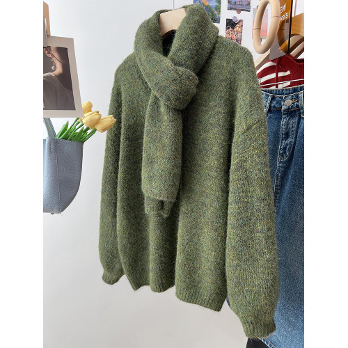 聖誕綠色v領浣熊絨毛衣女2025冬季慵懶軟糯百搭針織衫圍脖兩件套 聖誕綠色v領浣熊絨毛衣女2025冬季慵懶軟糯百搭針織衫圍脖兩件套