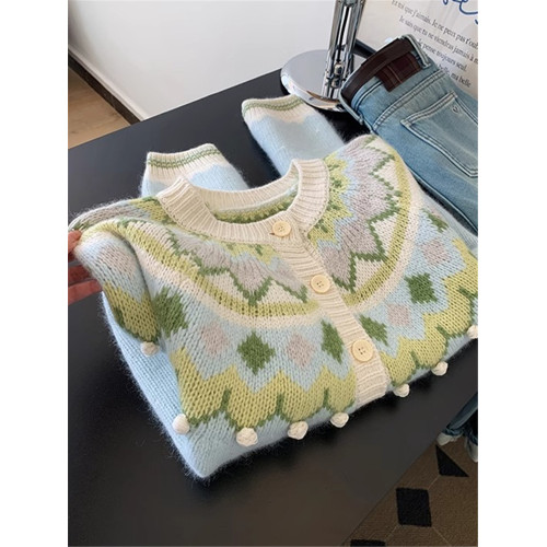 費爾島聖誕綠色質單排釦復古毛衣女秋冬韓系慵懶風高級感針織開衫 費爾島聖誕綠色質單排釦復古毛衣女秋冬韓系慵懶風高級感針織開衫