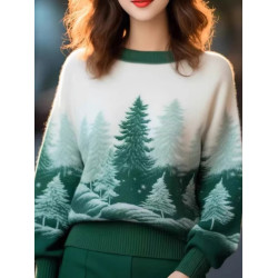 羊絨衫洋氣圓領套頭針織衫女2024年冬款慵懶軟糯氣質聖誕綠色毛衣