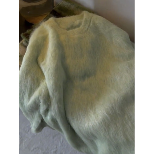 日系高級感聖誕綠色馬海毛毛衣女秋冬慵懶風軟糯水貂絨針織衫加厚