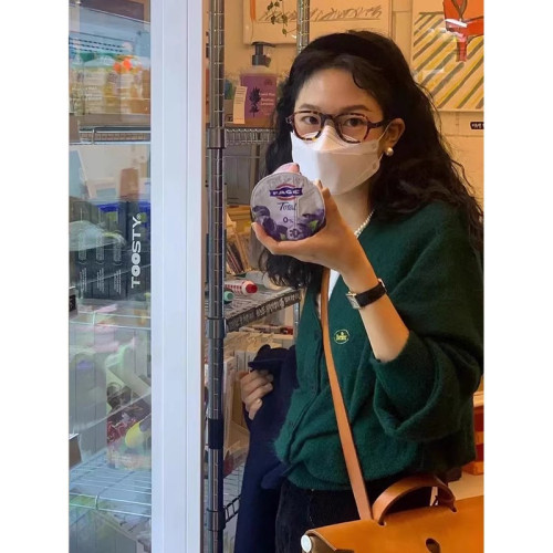 BM風brandy rever同款復古聖誕綠V領針織衫毛衣字母刺綉開衫外套