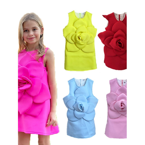 親子裝連衣裙母女高級時裝宴會禮服粉色立體花朵兒童千金風背心裙 親子裝連衣裙母女高級時裝宴會禮服粉色立體花朵兒童千金風背心裙