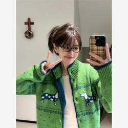 聖誕綠毛衣女士2025春秋季博覽會島覆古氛圍針織開衫上衣