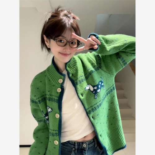 聖誕綠毛衣女士2025春秋季博覽會島覆古氛圍針織開衫上衣