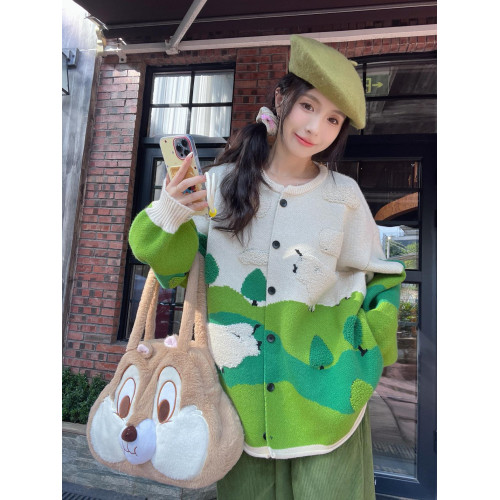 大碼女復古針織開衫秋季高級感聖誕綠色軟糯毛衣胖MM遮肉顯瘦上衣