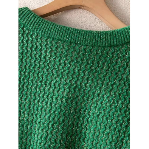 聖誕綠重工亮絲拼接飄帶系帶毛衣女2025秋冬新款通勤圓領短款上衣 聖誕綠重工亮絲拼接飄帶系帶毛衣女2025秋冬新款通勤圓領短款上衣