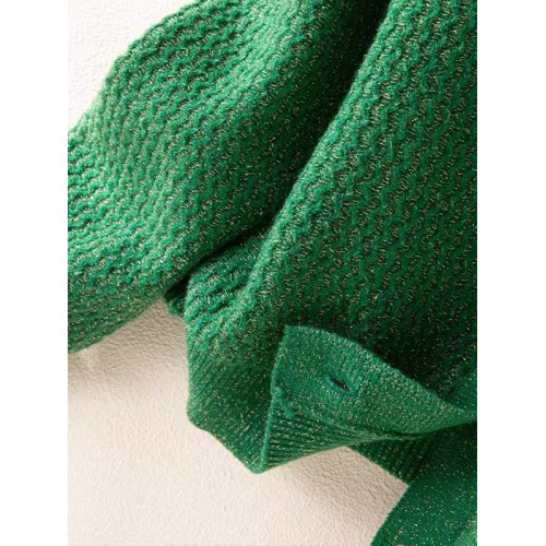 聖誕綠重工亮絲拼接飄帶系帶毛衣女2025秋冬新款通勤圓領短款上衣 聖誕綠重工亮絲拼接飄帶系帶毛衣女2025秋冬新款通勤圓領短款上衣